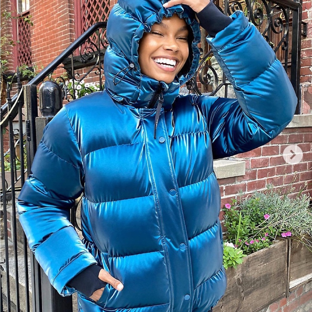 Women's Shiny Blue Puffer Jacket